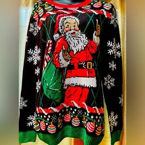 UGLY CHRISTMAS SWEATER Santa Snowflakes Ornaments Lights up Beatles Abby Road